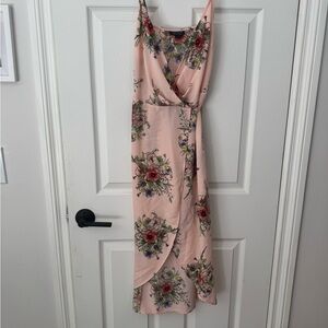 Topshop Asymmetrical Floral Dress in Pink